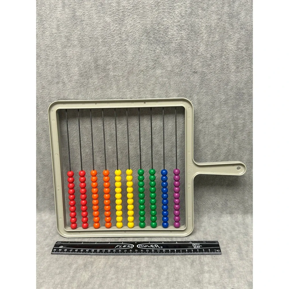 Vintage Ideal Student Abacus Gray Rainbow 100 Beads Math Learning Tool 7303